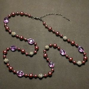 Premier Designs Long Statement Beaded Necklace Purple and Gold